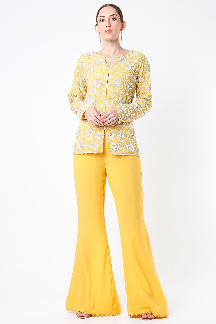 Primrose Yellow Georgette Pant Set by Ridhi Mehra