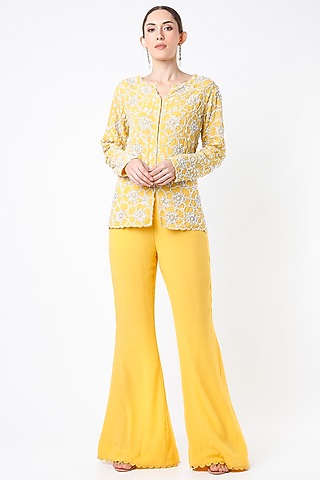 Primrose Yellow Georgette Pant Set by Ridhi Mehra