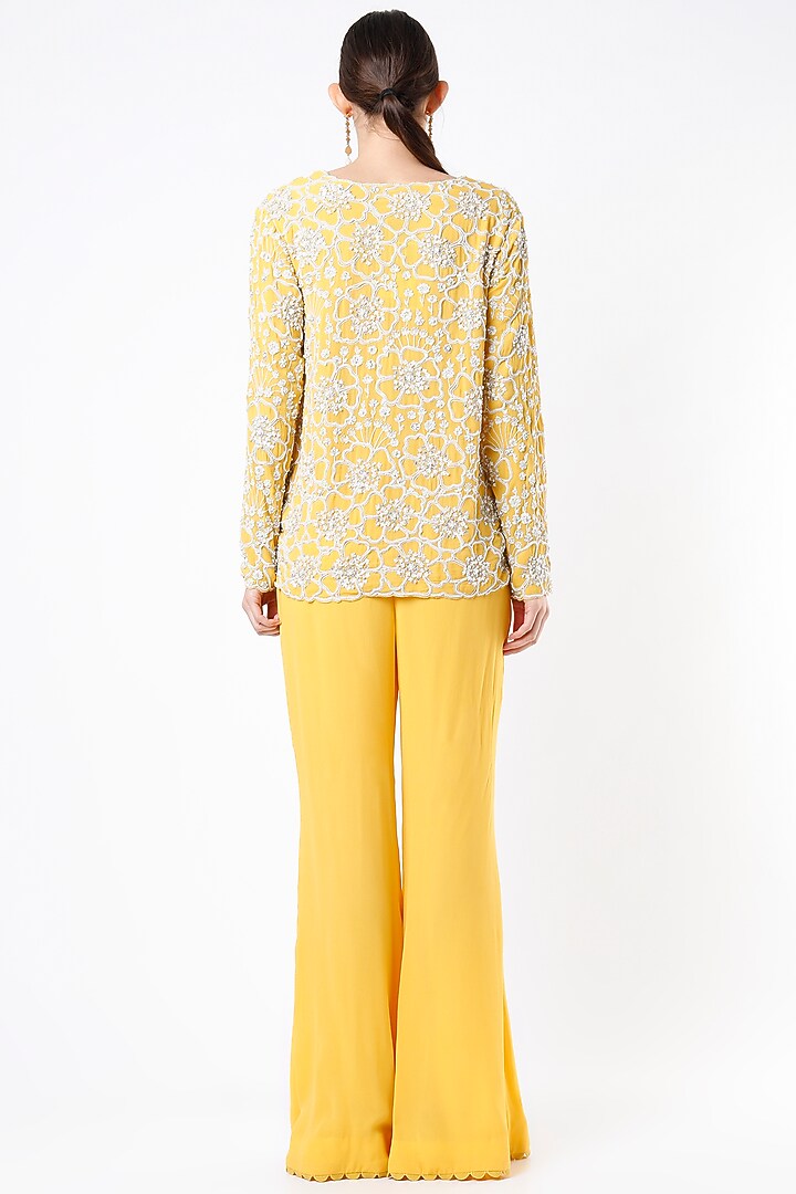 Primrose Yellow Georgette Pant Set by Ridhi Mehra at Pernia's Pop Up Shop