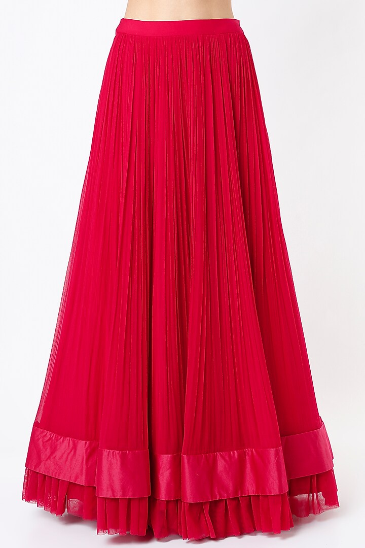 Deep Fuchsia Chiffon Skirt Set With Cape by Ridhi Mehra at Pernia's Pop Up Shop