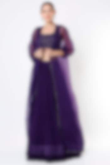 Dark Purple Chiffon Skirt Set by Ridhi Mehra