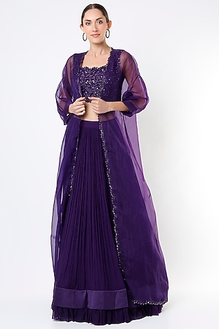 Dark Purple Chiffon Skirt Set by Ridhi Mehra