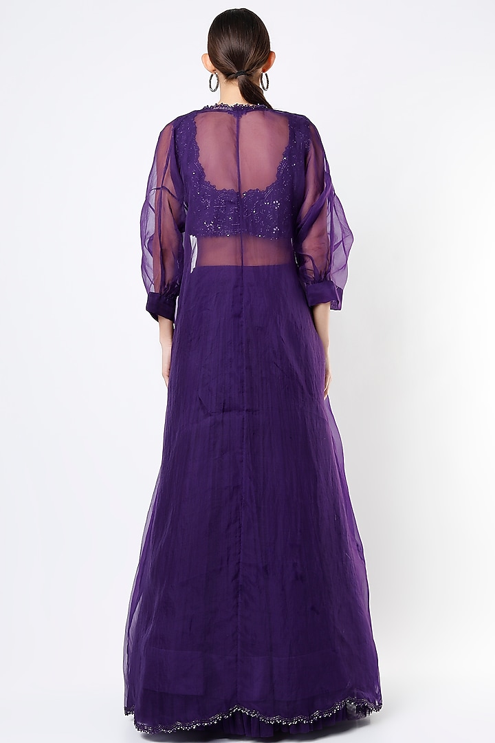 Dark Purple Chiffon Skirt Set by Ridhi Mehra at Pernia's Pop Up Shop