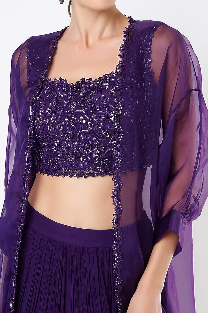 Dark Purple Chiffon Skirt Set by Ridhi Mehra at Pernia's Pop Up Shop