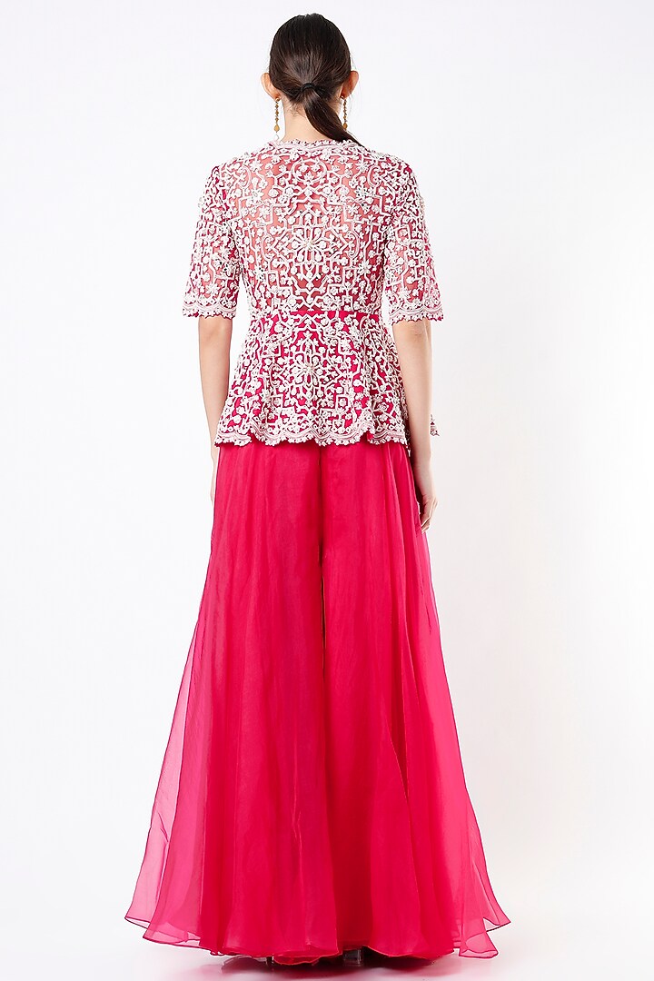 Deep Fuchsia Organza Bridal Sharara Set by Ridhi Mehra at Pernia's Pop Up Shop