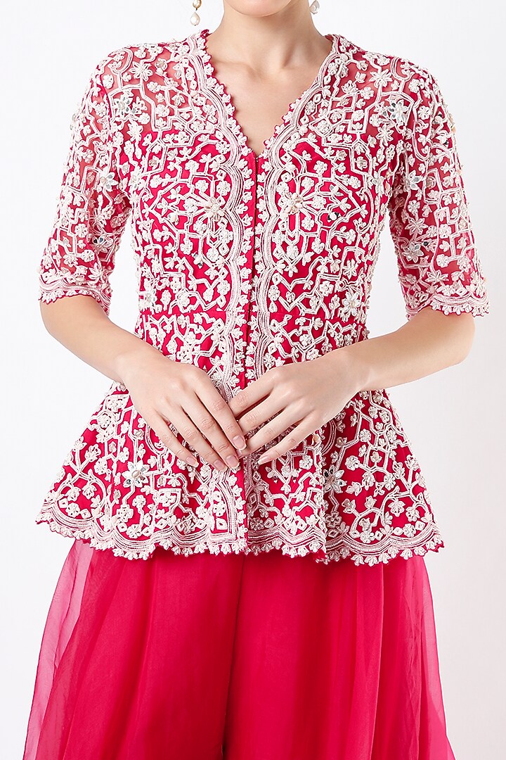 Deep Fuchsia Organza Bridal Sharara Set by Ridhi Mehra at Pernia's Pop Up Shop
