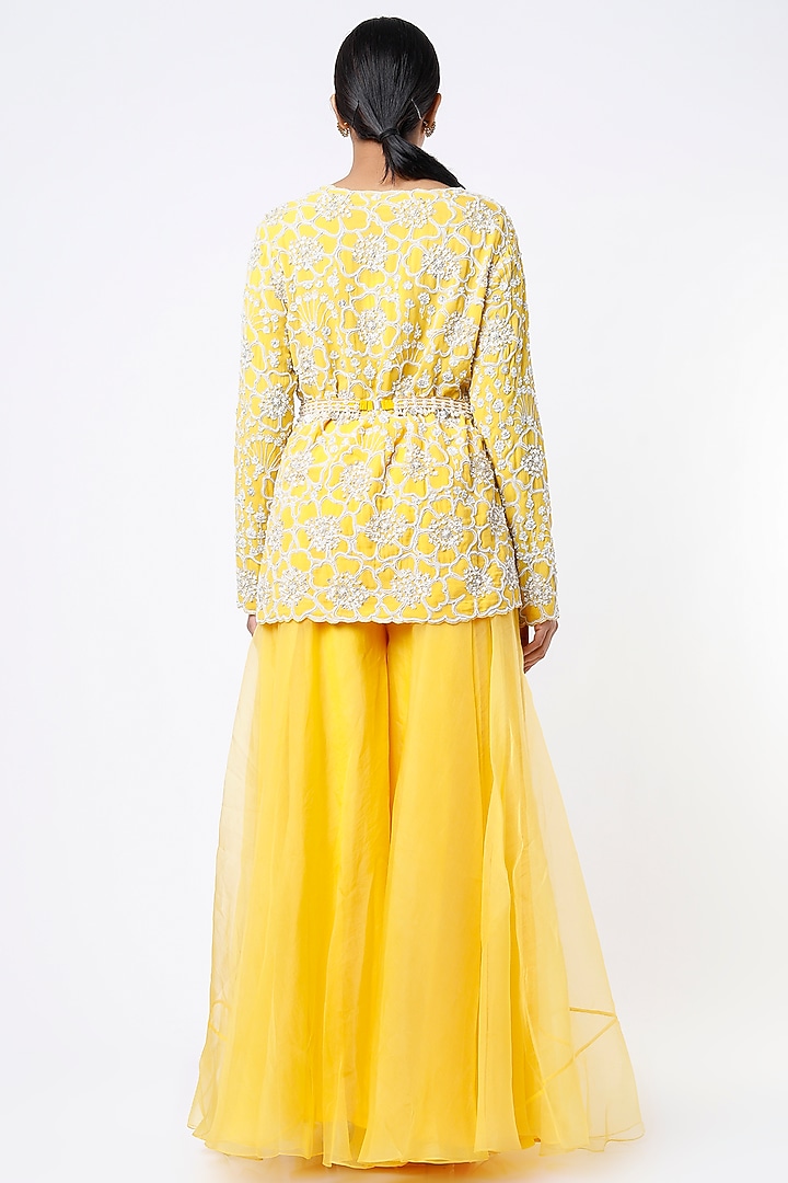 Primrose Yellow Organza Bridal Sharara Set by Ridhi Mehra at Pernia's Pop Up Shop