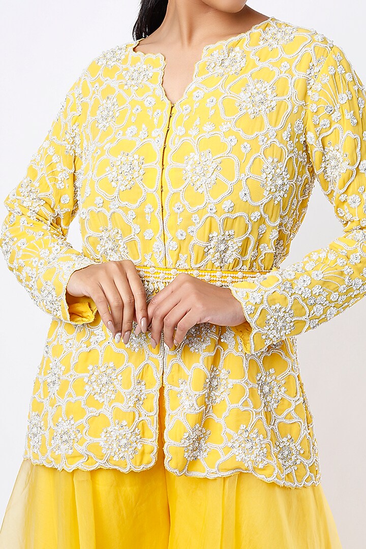 Primrose Yellow Organza Bridal Sharara Set by Ridhi Mehra at Pernia's Pop Up Shop