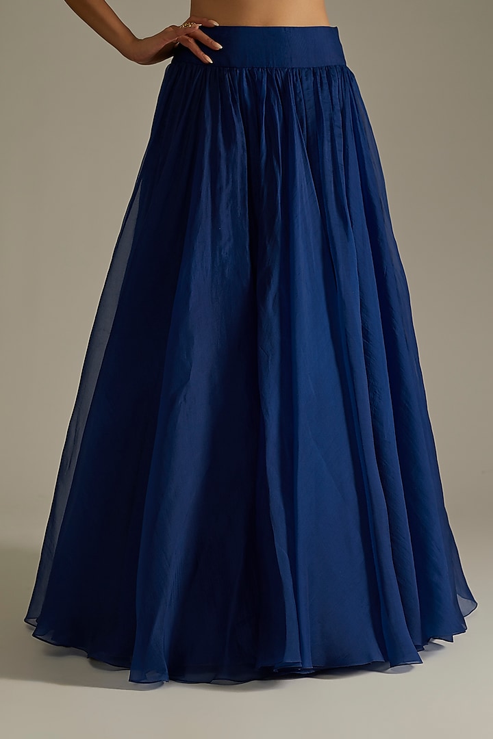 Deep Blue Organza Wedding Lehenga Set by Ridhi Mehra at Pernia's Pop Up Shop