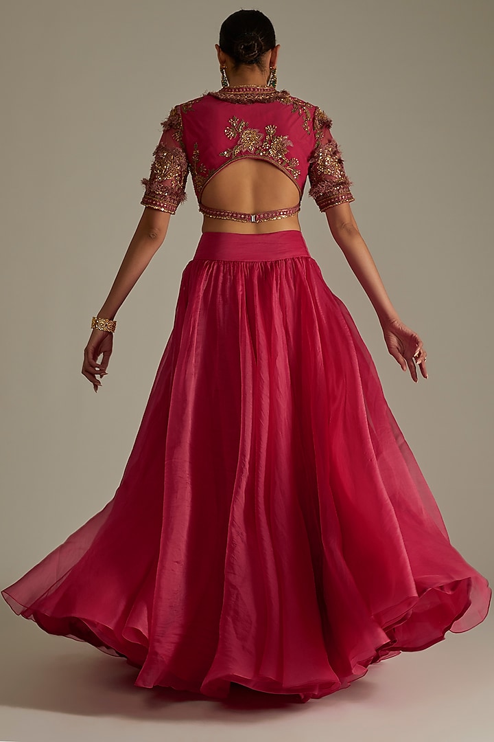 Deep Fuchsia Organza Wedding Lehenga Set by Ridhi Mehra at Pernia's Pop Up Shop