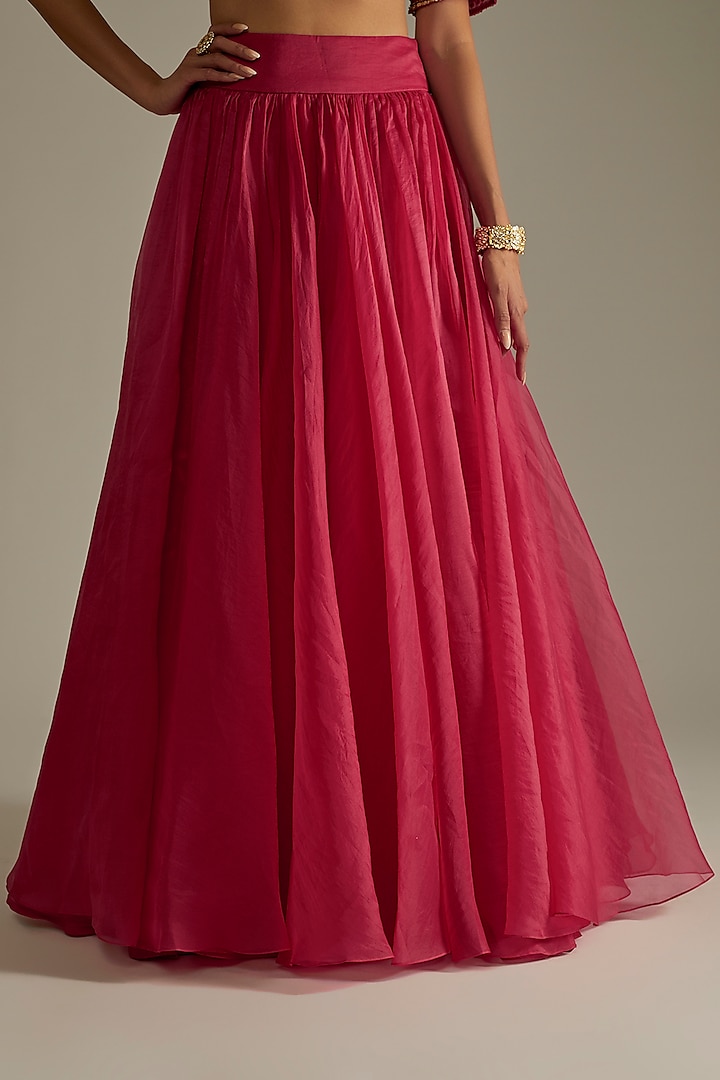 Deep Fuchsia Organza Wedding Lehenga Set by Ridhi Mehra at Pernia's Pop Up Shop