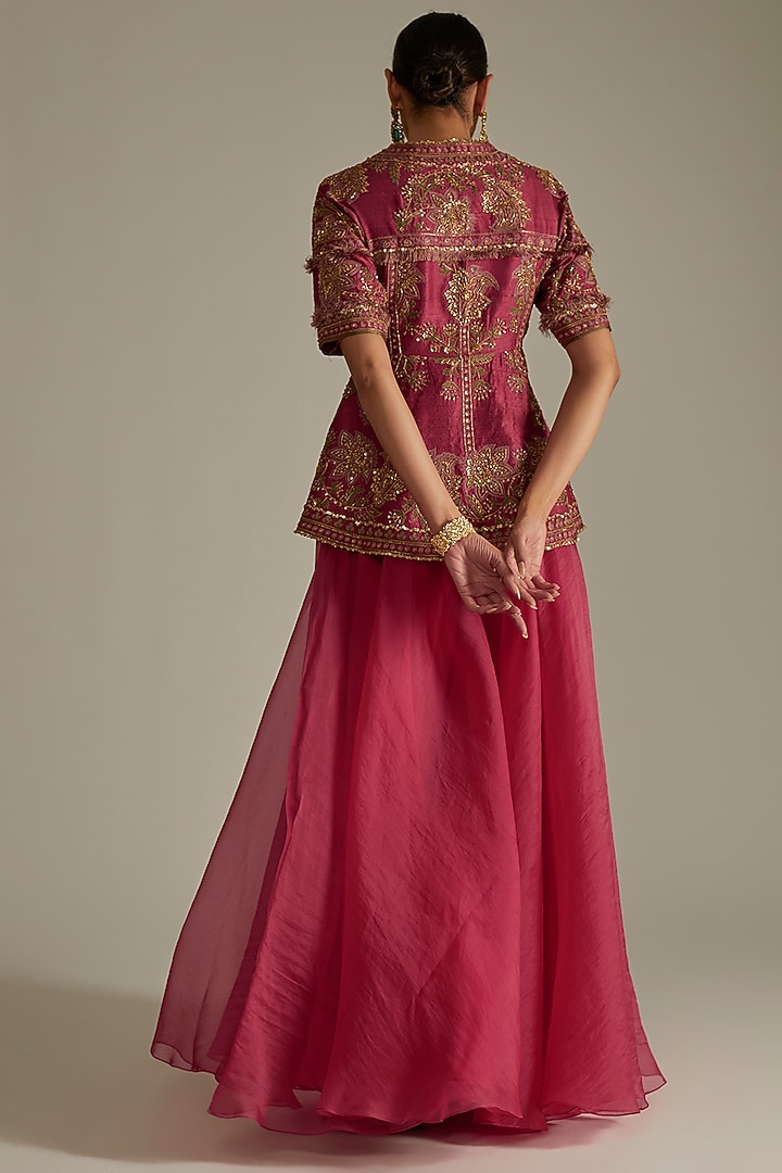 Deep Fuchsia Organza Bridal Sharara Set by Ridhi Mehra at Pernia's Pop Up Shop
