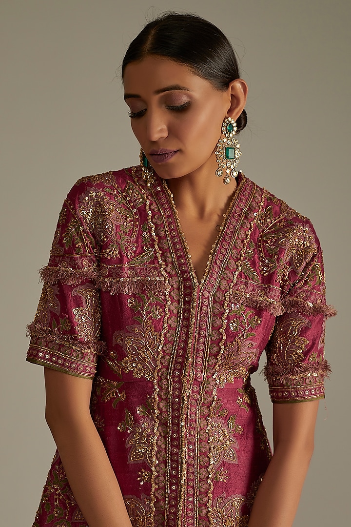 Deep Fuchsia Organza Bridal Sharara Set by Ridhi Mehra at Pernia's Pop Up Shop