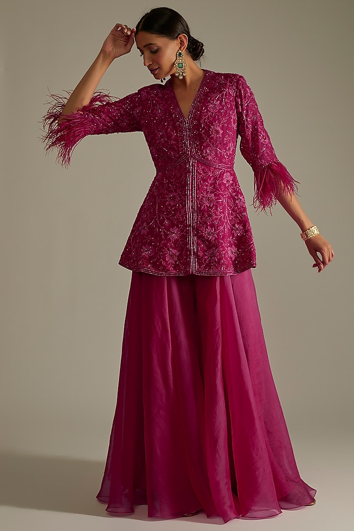 Deep Fuchsia Organza Sharara Set by Ridhi Mehra at Pernia's Pop Up Shop