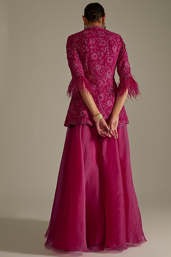 Deep Fuchsia Organza Bridal Sharara Set by Ridhi Mehra at Pernia's Pop Up Shop