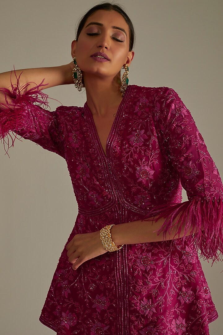 Deep Fuchsia Organza Bridal Sharara Set by Ridhi Mehra at Pernia's Pop Up Shop