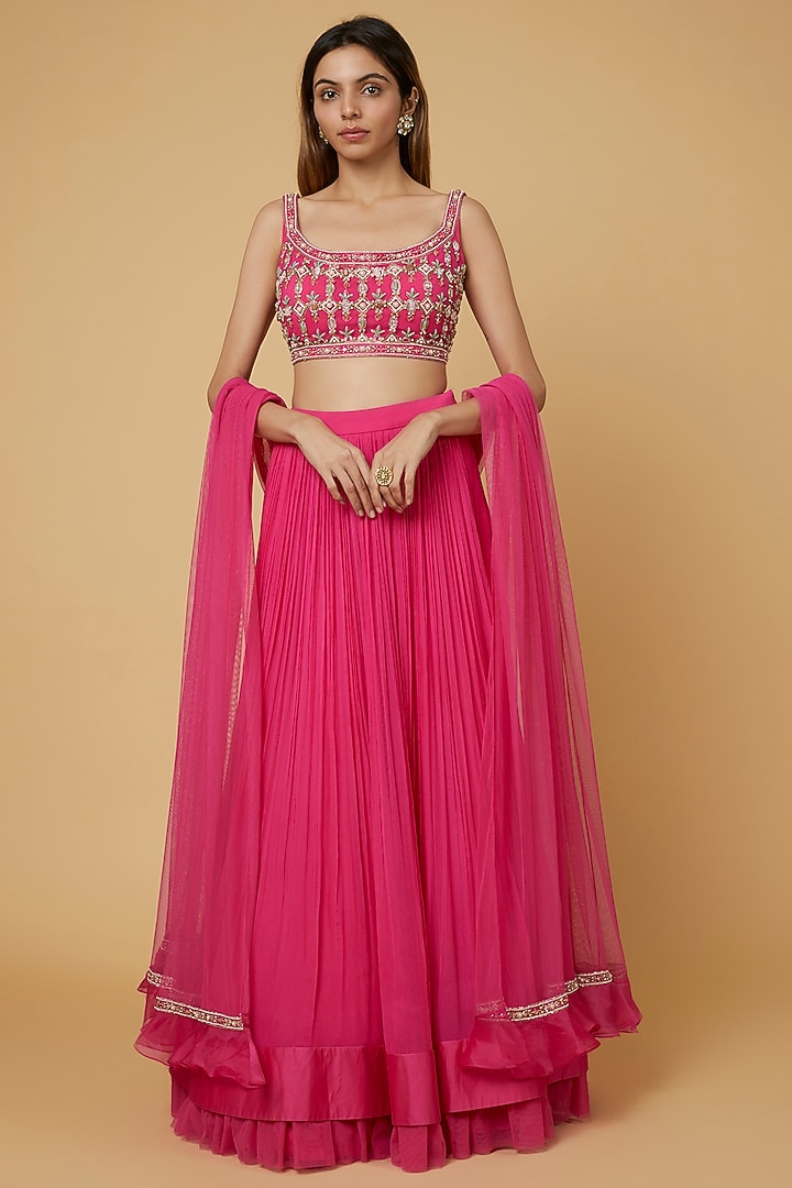 Pink Chiffon Wedding Lehenga Set by Ridhi Mehra at Pernia's Pop Up Shop