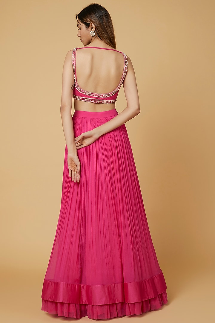 Pink Chiffon Wedding Lehenga Set by Ridhi Mehra at Pernia's Pop Up Shop