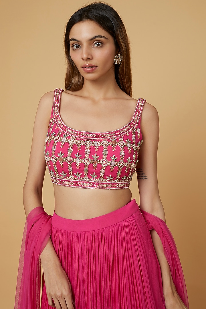 Pink Chiffon Wedding Lehenga Set by Ridhi Mehra at Pernia's Pop Up Shop