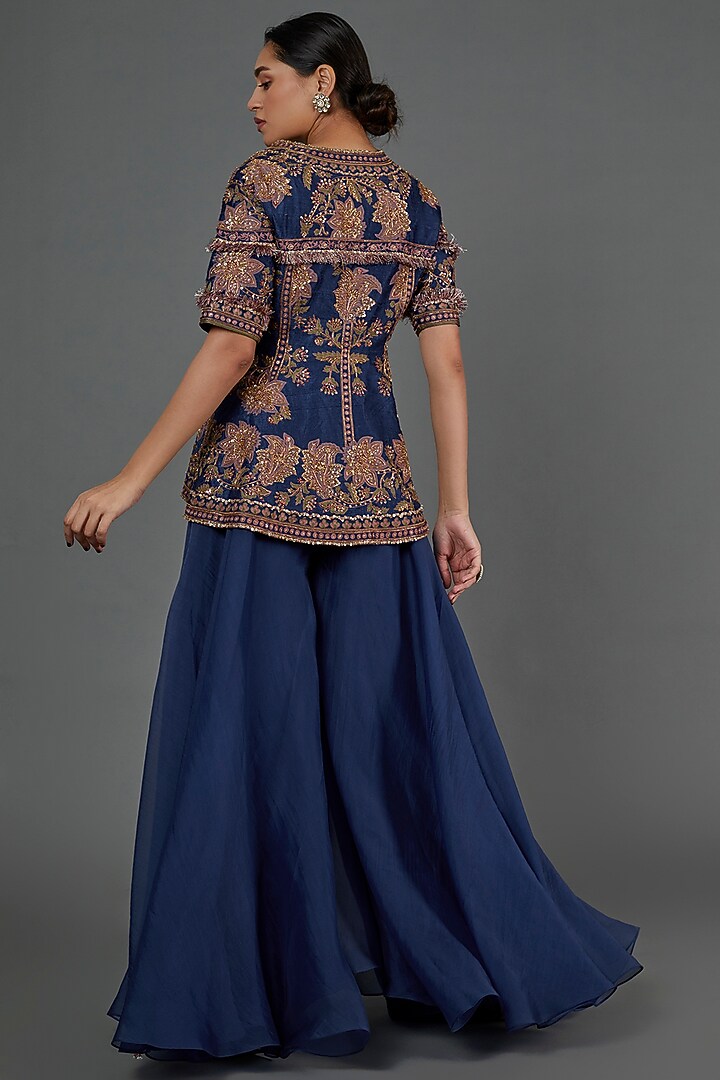 Blue Organza Bridal Sharara Set by Ridhi Mehra at Pernia's Pop Up Shop