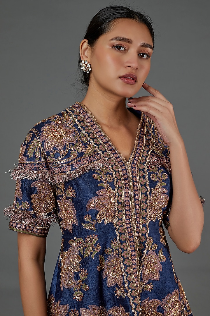 Blue Organza Bridal Sharara Set by Ridhi Mehra at Pernia's Pop Up Shop
