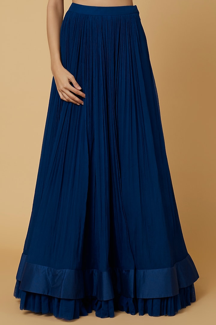 Deep Blue Chiffon Wedding Lehenga Set by Ridhi Mehra at Pernia's Pop Up Shop