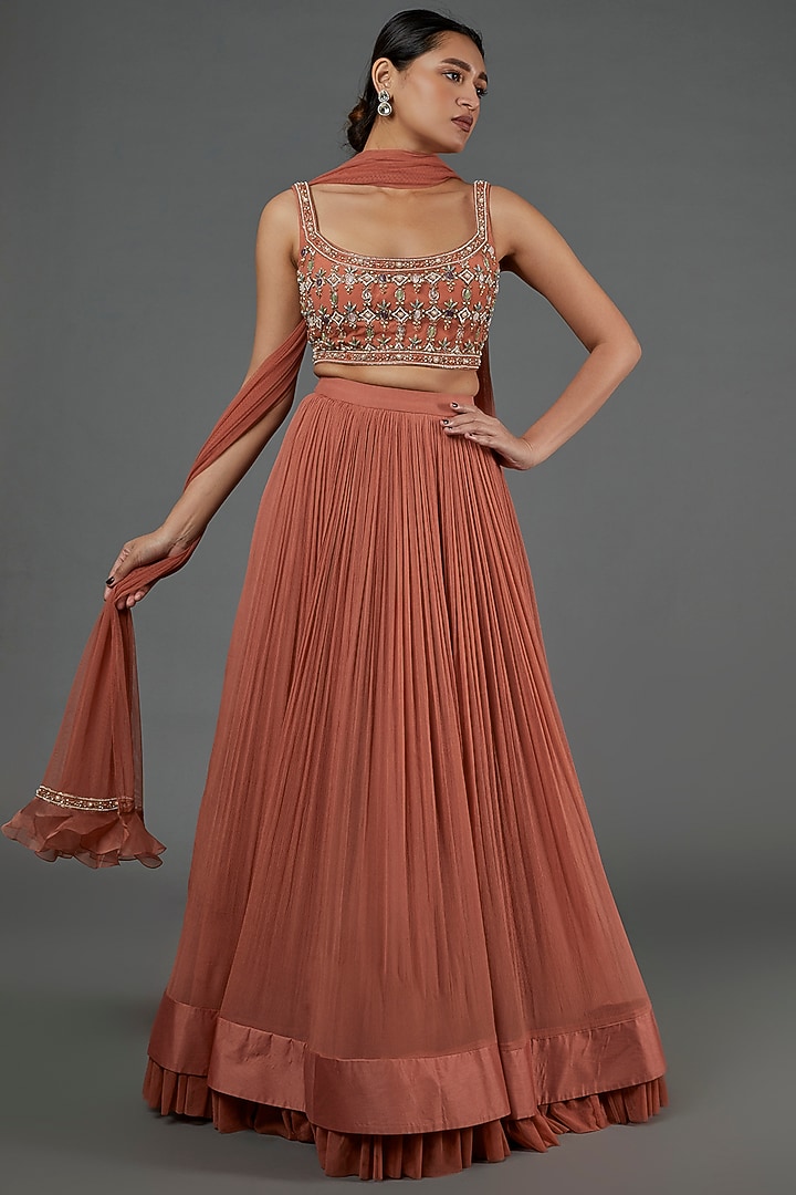 Peach Chiffon Wedding Lehenga Set by Ridhi Mehra at Pernia's Pop Up Shop 2026 Peach Chiffon Wedding Lehenga Set by Ridhi Mehra at Pernia's Pop Up Shop 2026