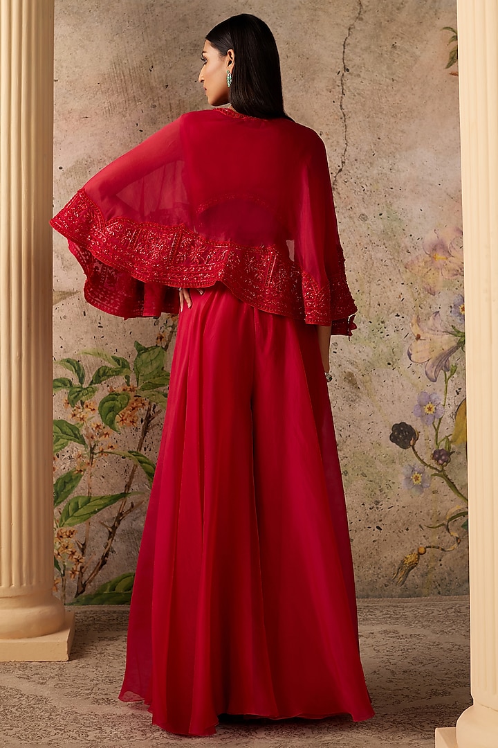 Red Organza Embroidered Bridal Sharara Set by Ridhi Mehra at Pernia's Pop Up Shop