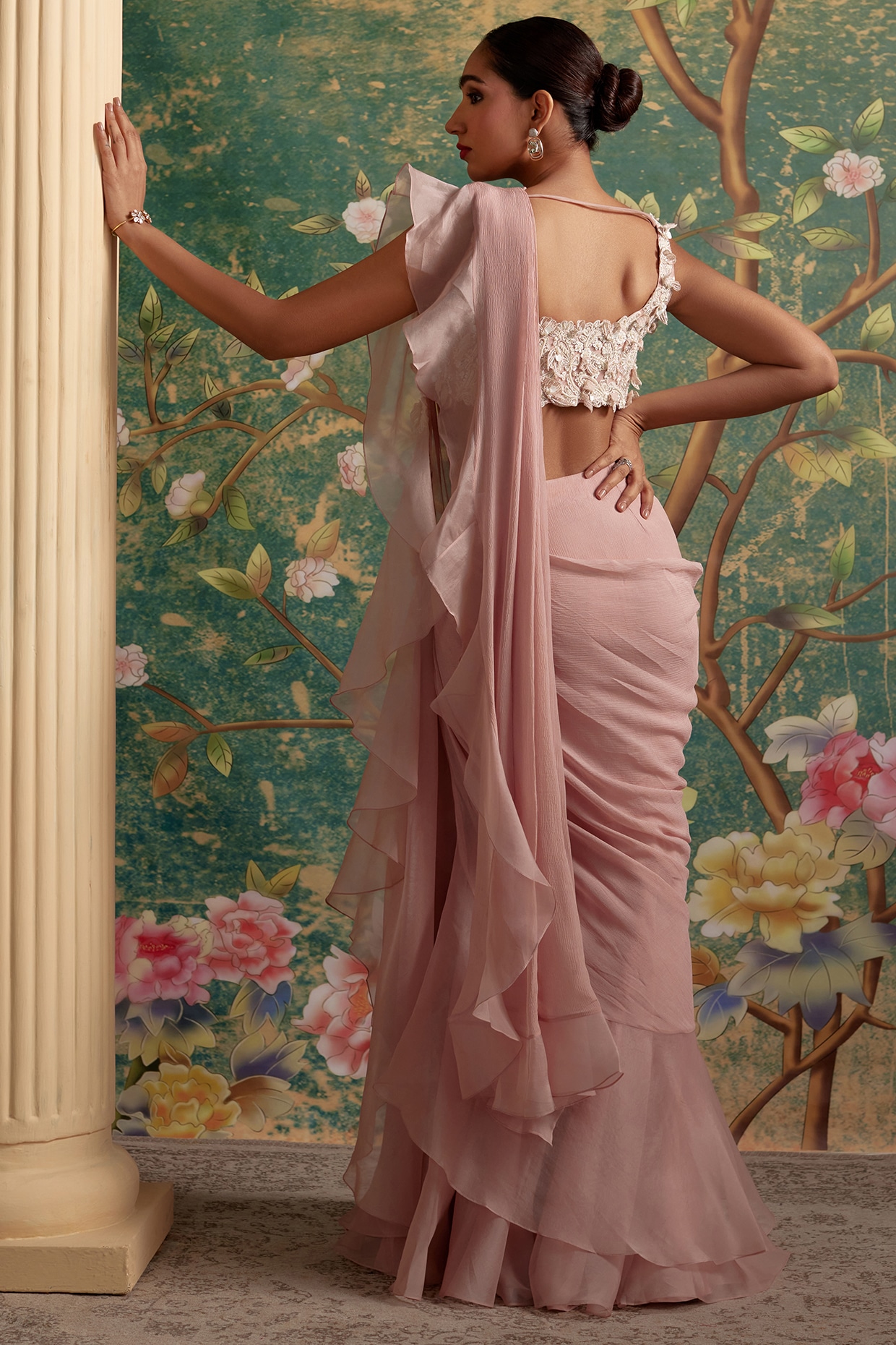 Sea Green Ruffled Draped Saree Set Design by Ridhi Mehra at Pernia's Pop Up  Shop 2024