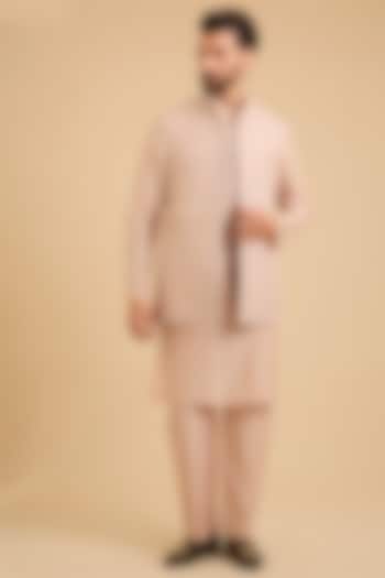 Dusky Pink Raw Silk Bundi Jacket Set by Ridhi Mehra Men at Pernia's Pop Up Shop