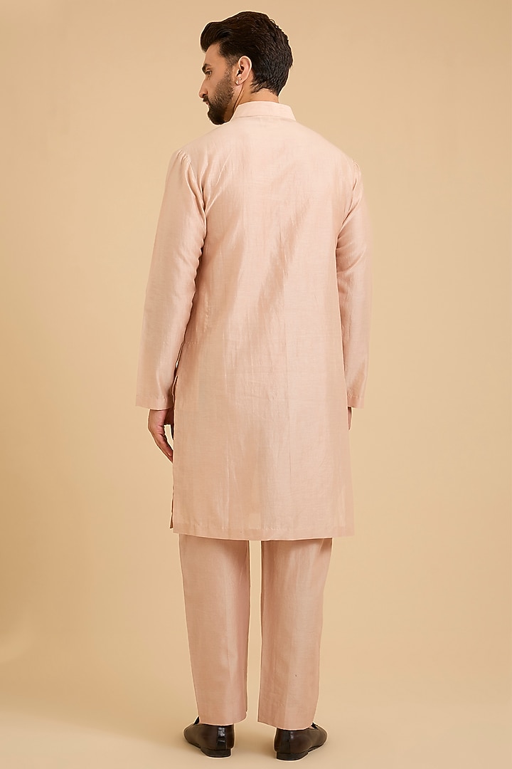 Dusky Pink Raw Silk Bundi Jacket Set by Ridhi Mehra Men at Pernia's Pop Up Shop