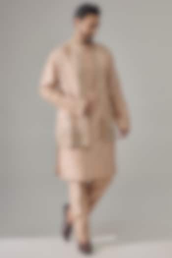 Gunmetal Gold Chanderi Bundi Jacket Set by Ridhi Mehra Men at Pernia's Pop Up Shop