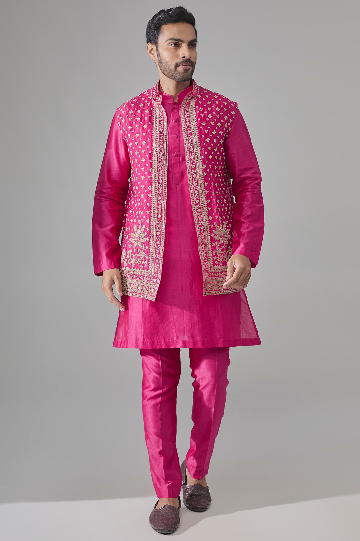 Ridhi Mehra Fuchsia Chanderi Bundi Jacket Set