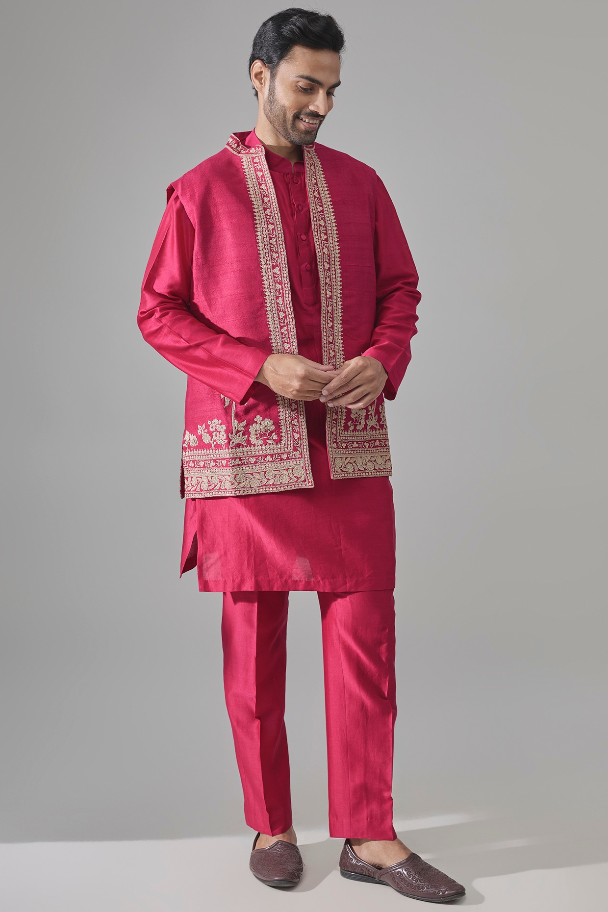 Ridhi Mehra Red Chanderi Bundi Jacket Set
