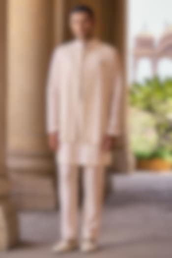 Ivory Chanderi Embroidered Bundi Jacket Set by Ridhi Mehra Men at Pernia's Pop Up Shop
