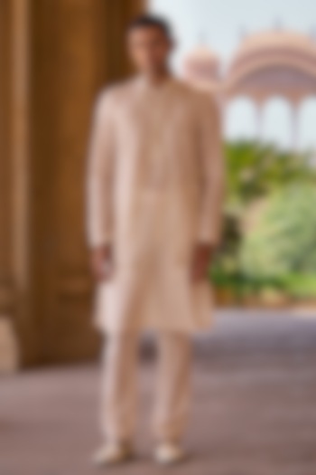 Ivory Organza Embroidered Bundi Jacket Set by Ridhi Mehra Men at Pernia's Pop Up Shop