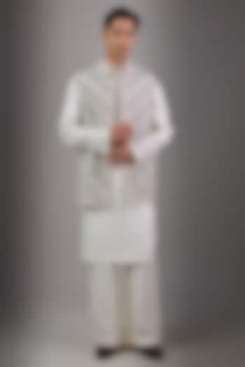 Ivory Chanderi Bundi Jacket Set by Ridhi Mehra Men at Pernia's Pop Up Shop