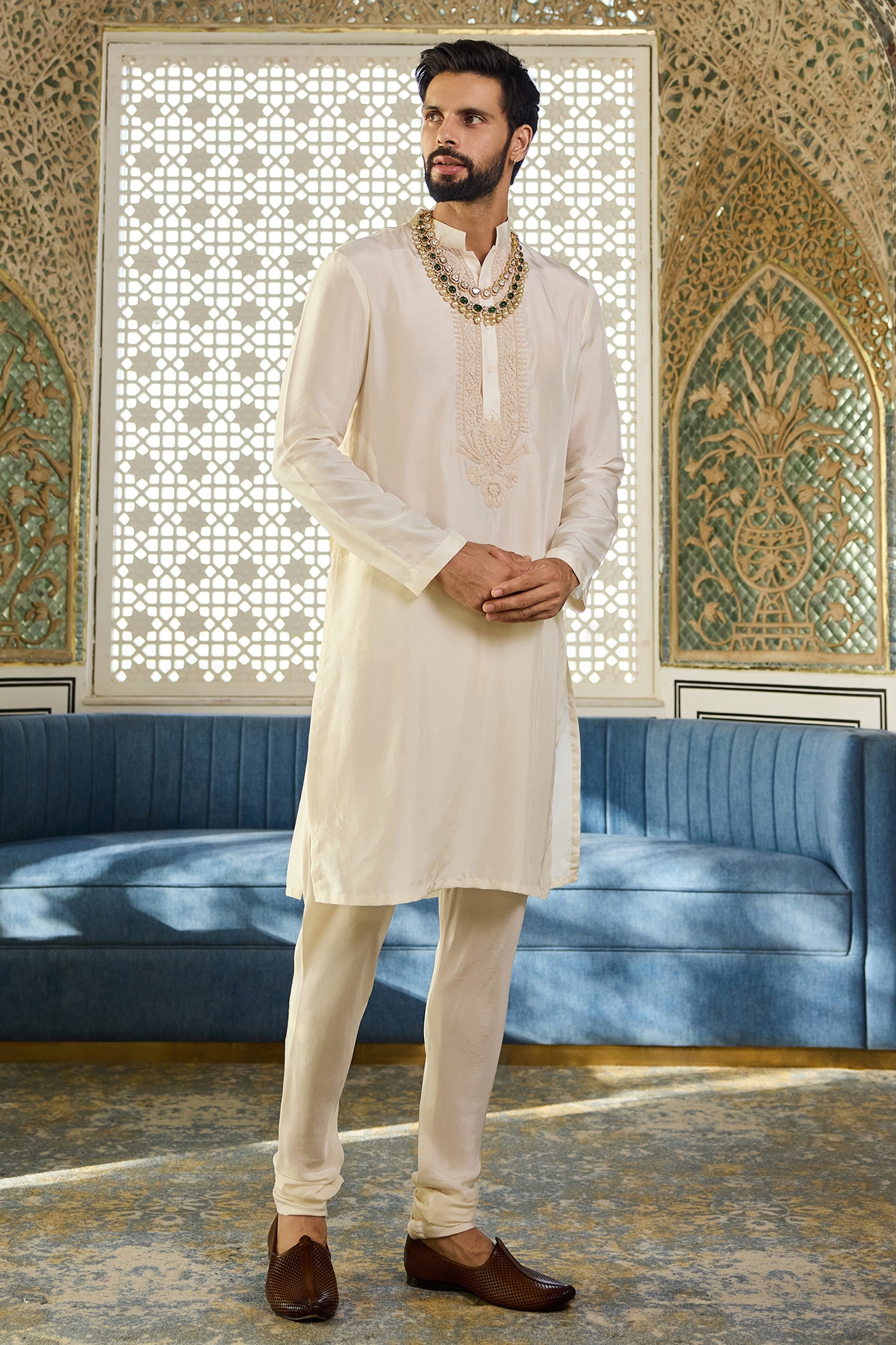 Ridhi Mehra Ivory Habutai Silk Embroidered Sherwani Set
