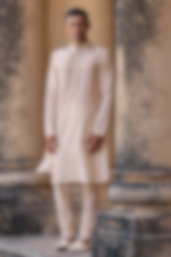 Light Beige Chanderi Embroidered Kurta Set by Ridhi Mehra Men at Pernia's Pop Up Shop