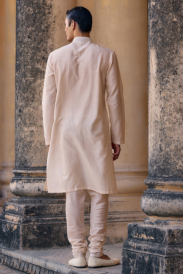 Light Beige Chanderi Embroidered Kurta Set by Ridhi Mehra Men at Pernia's Pop Up Shop