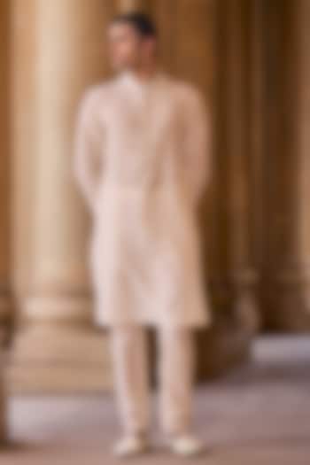 Ivory Chanderi Embroidered Kurta Set by Ridhi Mehra Men at Pernia's Pop Up Shop