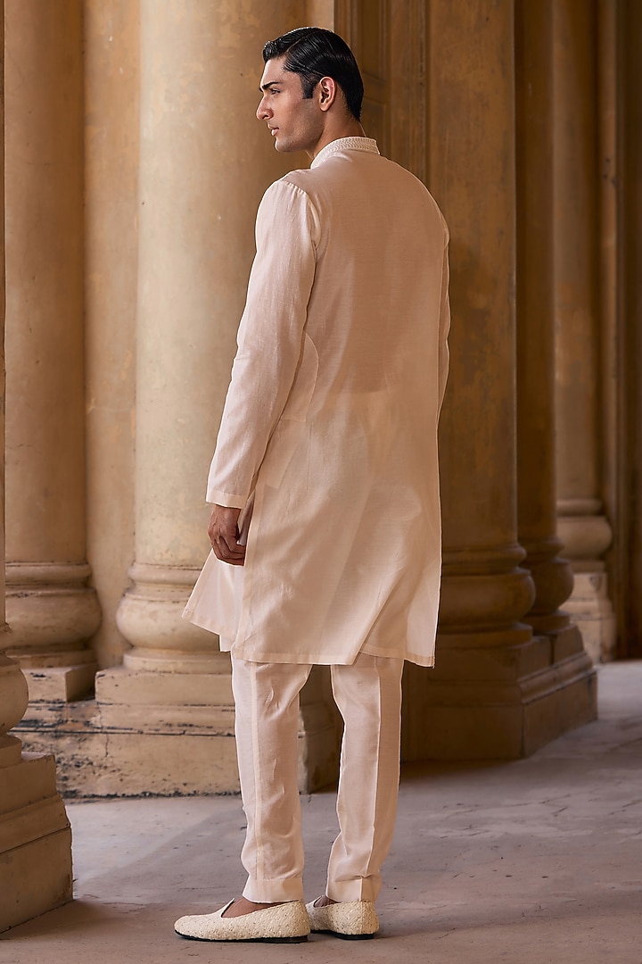 Ivory Chanderi Embroidered Kurta Set by Ridhi Mehra Men at Pernia's Pop Up Shop