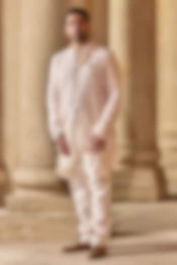 Ivory Organza Embroidered Bundi Jacket Set by Ridhi Mehra Men at Pernia's Pop Up Shop