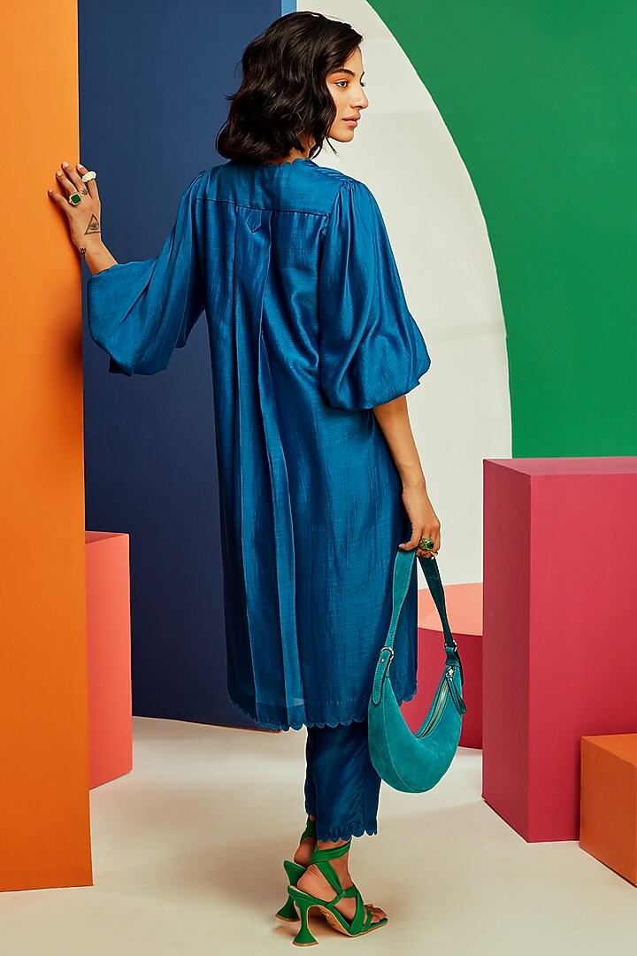 Royal Blue Silk Kurta Set by Ridhi Mehra Pret at Pernia's Pop Up Shop