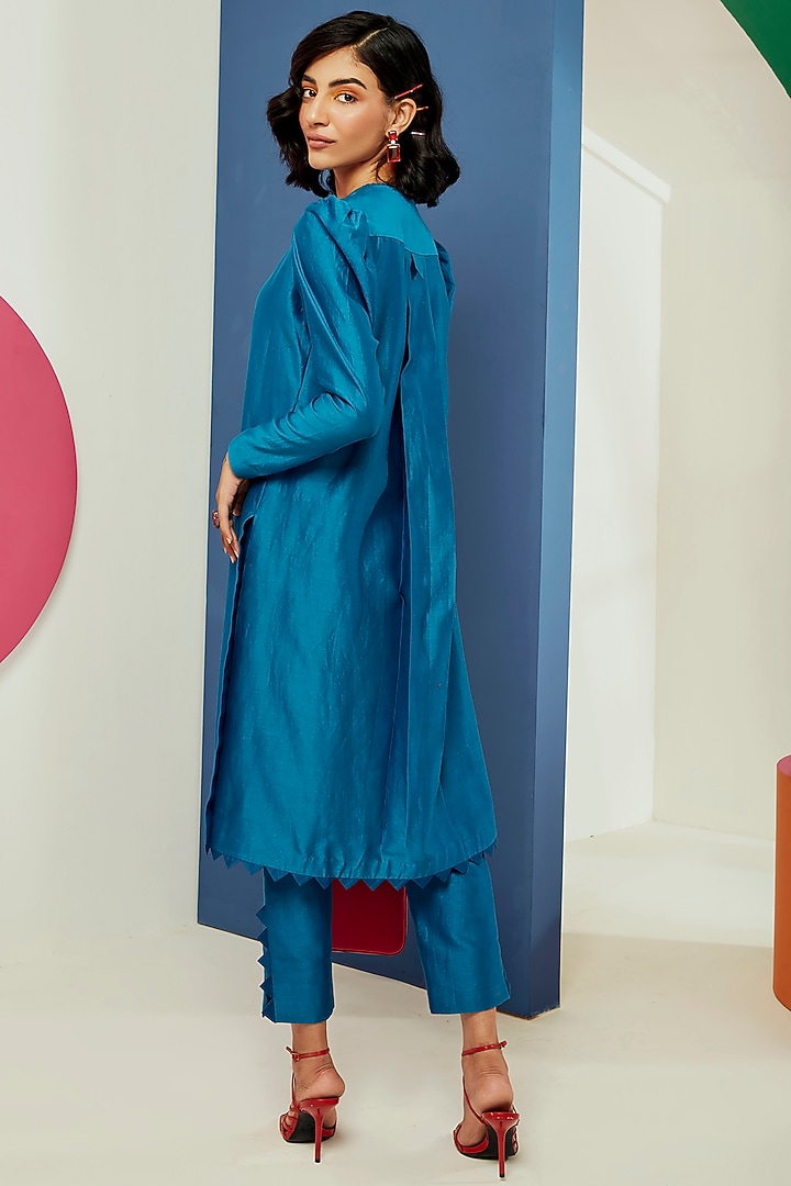 Blue Chanderi Kurta Set by Ridhi Mehra Pret at Pernia's Pop Up Shop