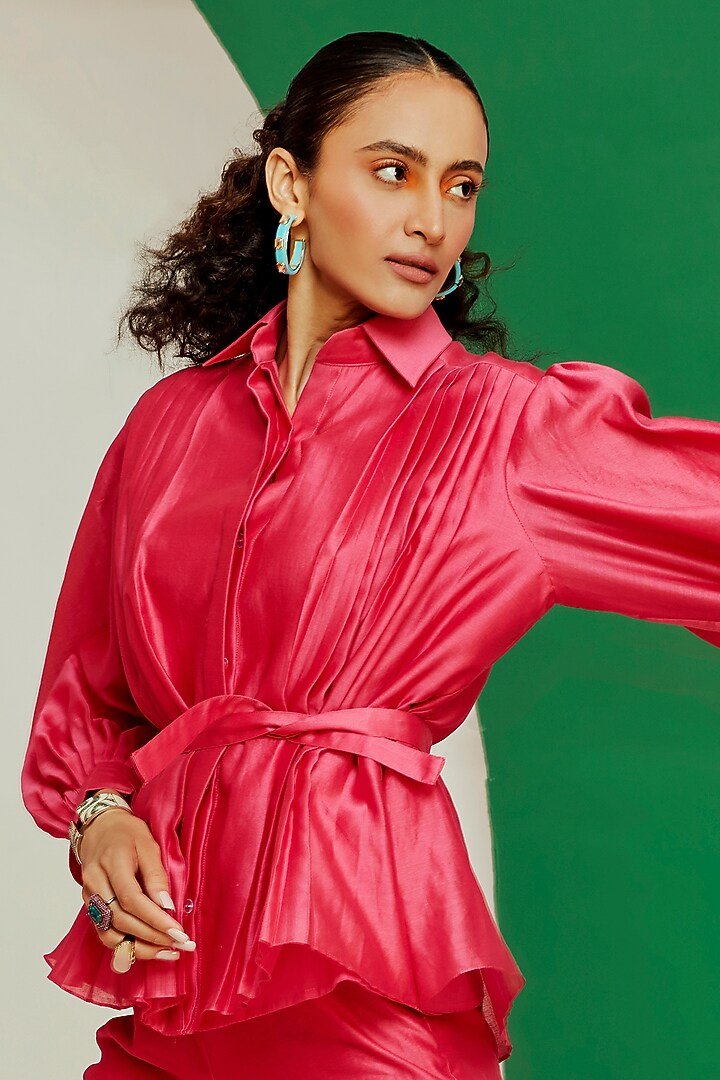 Fuchsia Chanderi Co-Ord Set by Ridhi Mehra Pret at Pernia's Pop Up Shop
