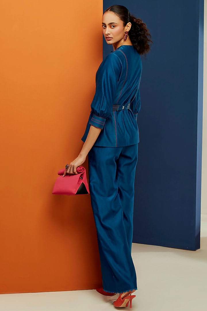 Royal Blue Chanderi Co-Ord Set by Ridhi Mehra Pret at Pernia's Pop Up Shop