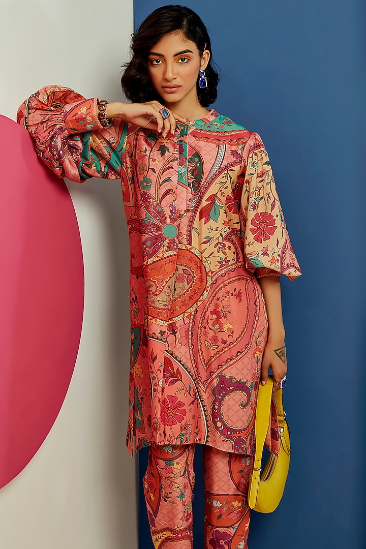 Multi-Colored Chanderi Printed Kurta Set by Ridhi Mehra Pret at Pernia's Pop Up Shop