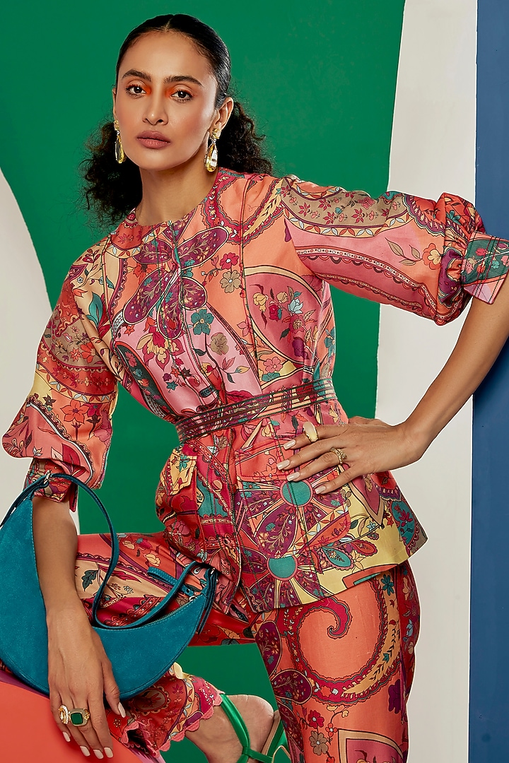 Multi-Colored Chanderi Printed Co-Ord Set by Ridhi Mehra Pret at Pernia's Pop Up Shop