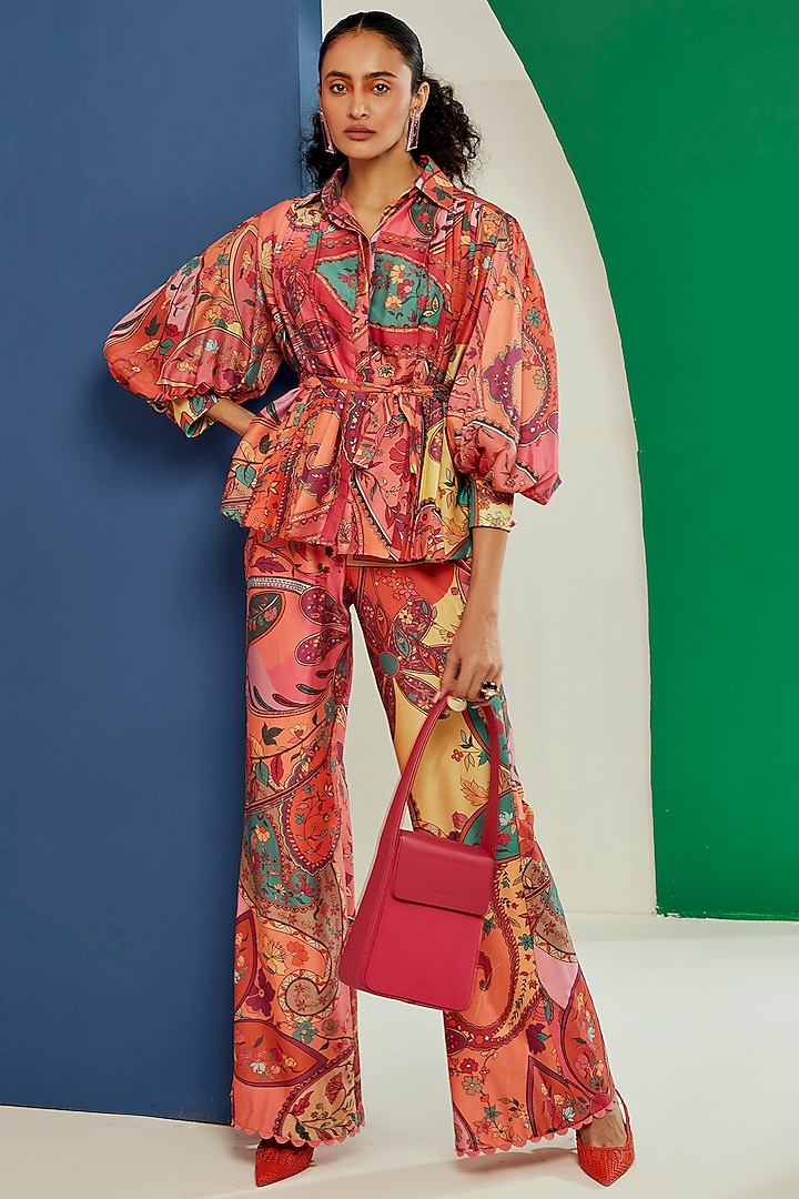 Multi-Colored Chanderi Printed Co-Ord Set by Ridhi Mehra Pret
